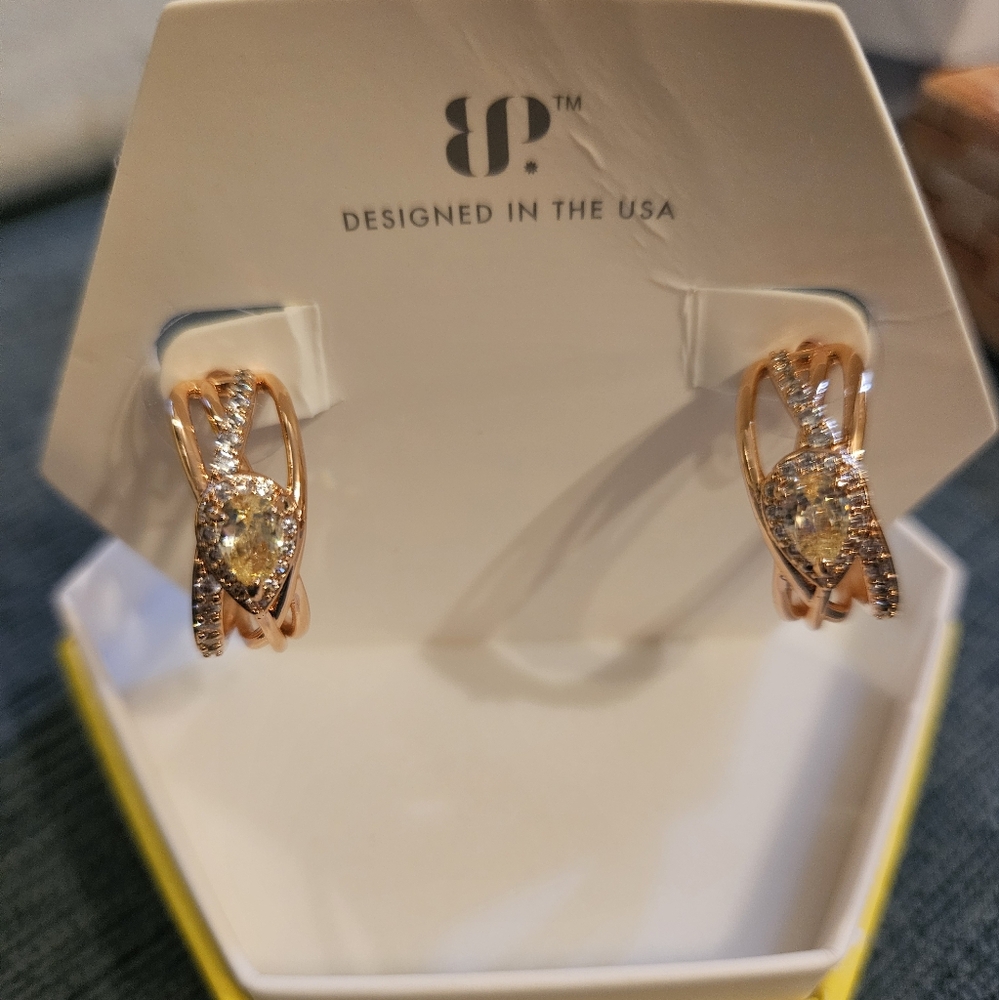 NWT BP Hoop earrings Rose Gold Lemon CZ